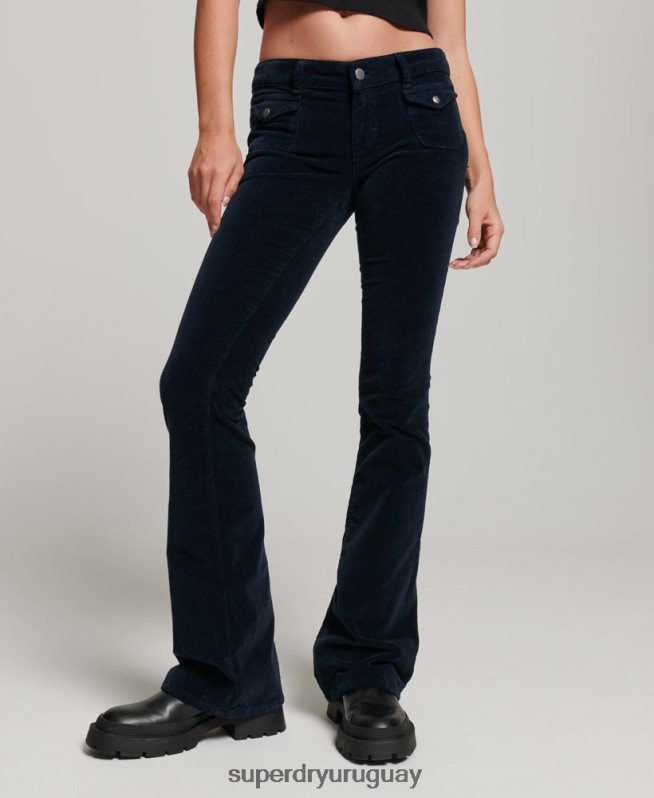 uy Superdry mujer vaqueros acampanados de terciopelo de tiro bajo Armada DT2N8Z2572 ropa