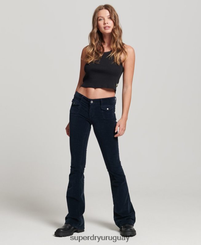 uy Superdry mujer vaqueros acampanados de terciopelo de tiro bajo Armada DT2N8Z2572 ropa