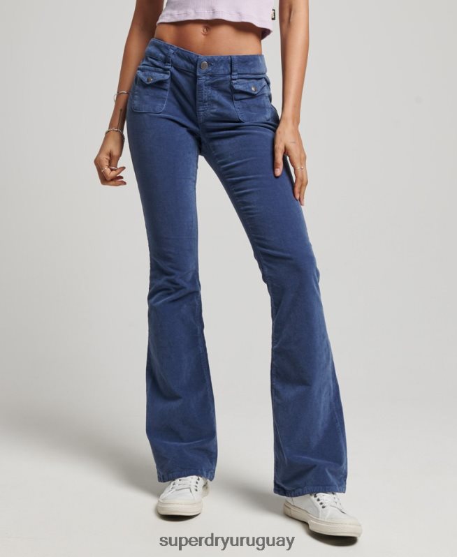 uy Superdry mujer vaqueros acampanados de terciopelo de tiro bajo azul DT2N8Z2585 ropa