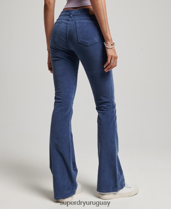 uy Superdry mujer vaqueros acampanados de terciopelo de tiro bajo azul DT2N8Z2585 ropa