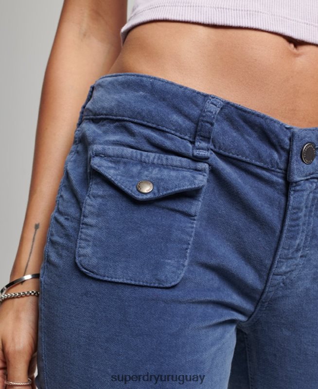 uy Superdry mujer vaqueros acampanados de terciopelo de tiro bajo azul DT2N8Z2585 ropa