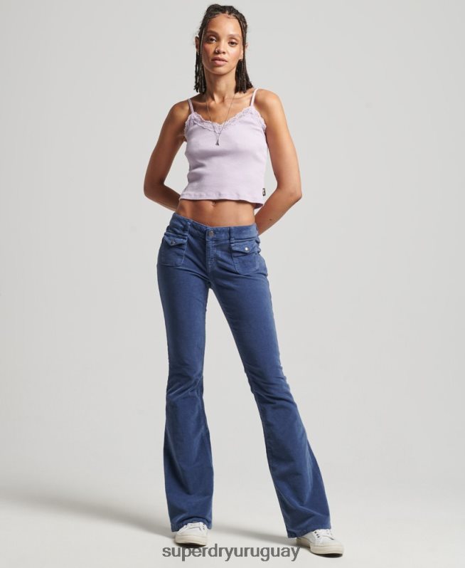 uy Superdry mujer vaqueros acampanados de terciopelo de tiro bajo azul DT2N8Z2585 ropa