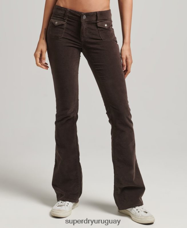 uy Superdry mujer vaqueros acampanados de terciopelo de tiro bajo marrón DT2N8Z2588 ropa