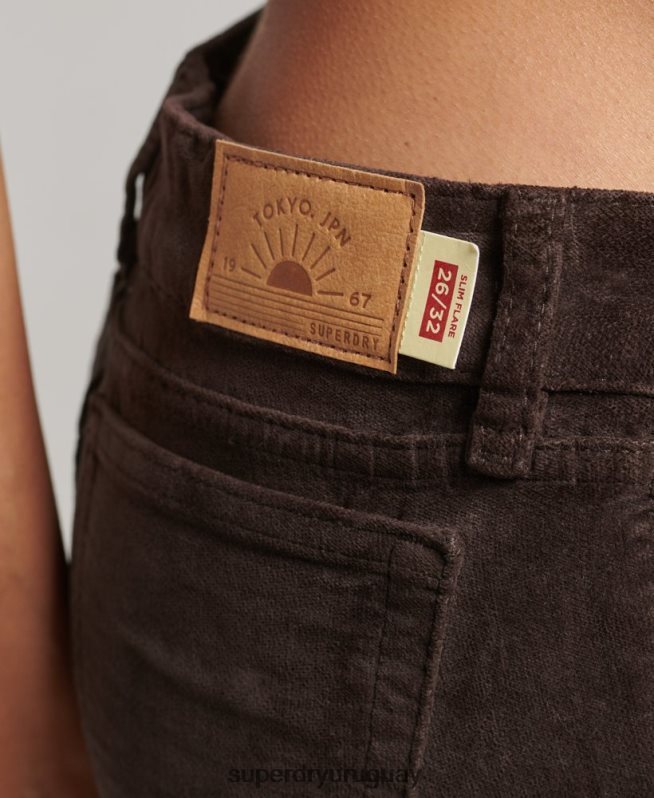 uy Superdry mujer vaqueros acampanados de terciopelo de tiro bajo marrón DT2N8Z2588 ropa