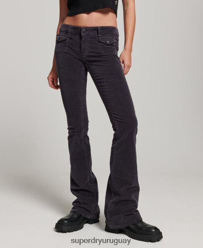 uy Superdry mujer vaqueros acampanados de terciopelo de tiro bajo negro DT2N8Z2596 ropa
