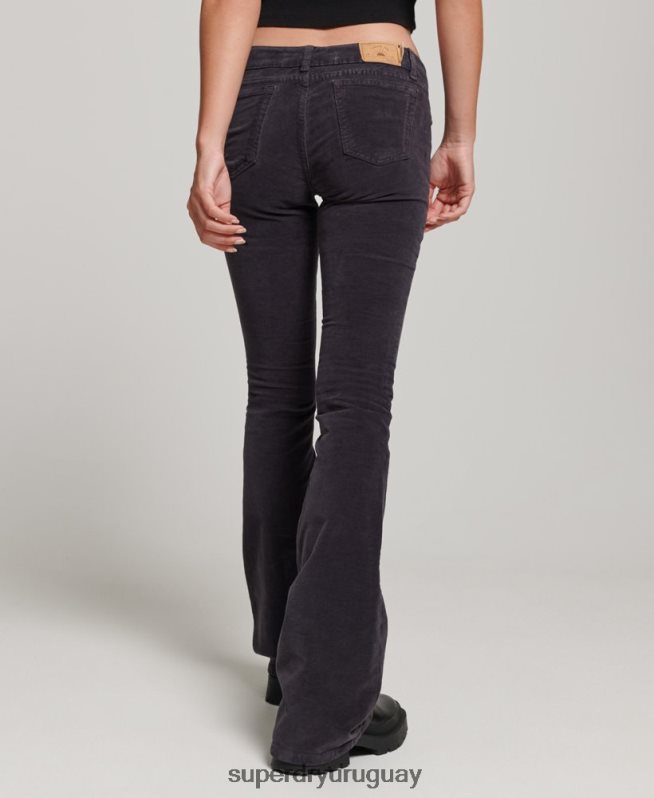 uy Superdry mujer vaqueros acampanados de terciopelo de tiro bajo negro DT2N8Z2596 ropa