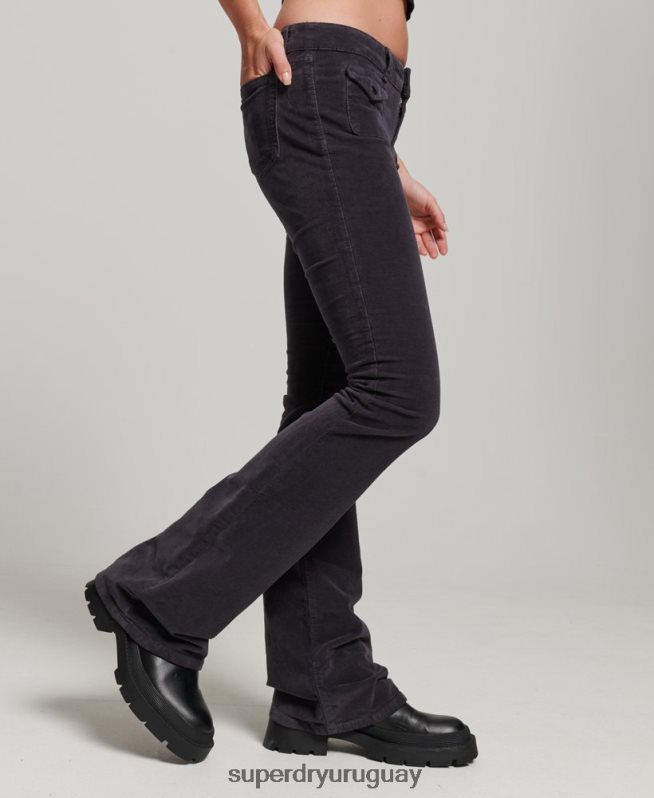 uy Superdry mujer vaqueros acampanados de terciopelo de tiro bajo negro DT2N8Z2596 ropa
