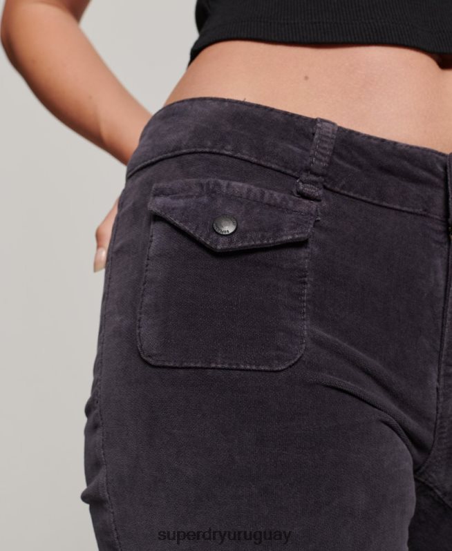 uy Superdry mujer vaqueros acampanados de terciopelo de tiro bajo negro DT2N8Z2596 ropa