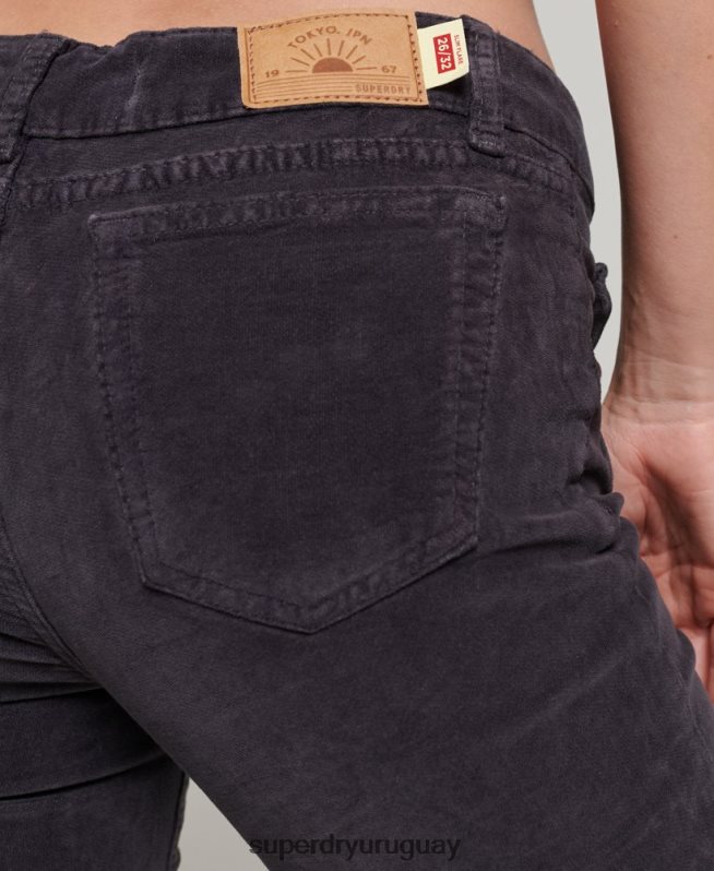 uy Superdry mujer vaqueros acampanados de terciopelo de tiro bajo negro DT2N8Z2596 ropa