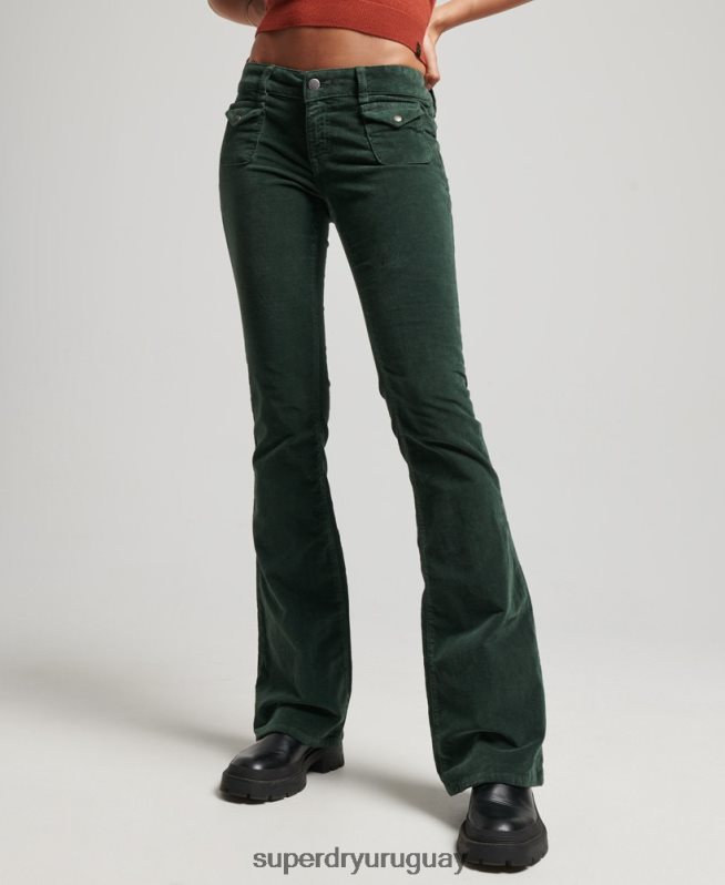 uy Superdry mujer vaqueros acampanados de terciopelo de tiro bajo verde DT2N8Z2597 ropa