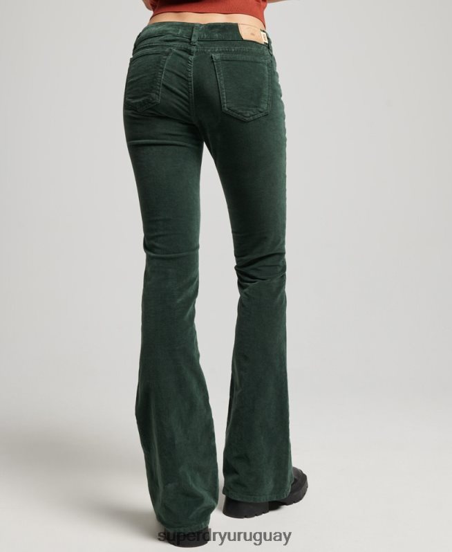 uy Superdry mujer vaqueros acampanados de terciopelo de tiro bajo verde DT2N8Z2597 ropa