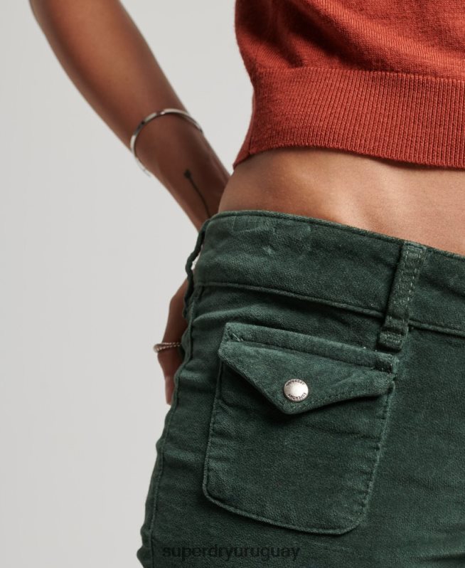 uy Superdry mujer vaqueros acampanados de terciopelo de tiro bajo verde DT2N8Z2597 ropa