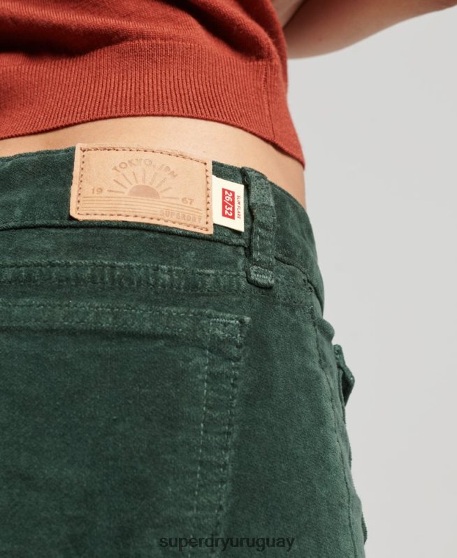 uy Superdry mujer vaqueros acampanados de terciopelo de tiro bajo verde DT2N8Z2597 ropa