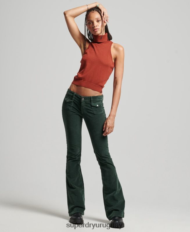 uy Superdry mujer vaqueros acampanados de terciopelo de tiro bajo verde DT2N8Z2597 ropa