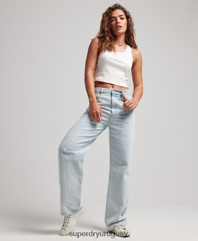 uy Superdry mujer vaqueros anchos de algodón orgánico azul claro DT2N8Z3871 ropa