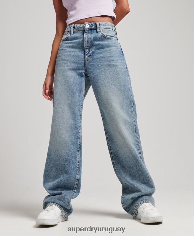 uy Superdry mujer vaqueros anchos de algodón orgánico azul claro DT2N8Z3884 ropa