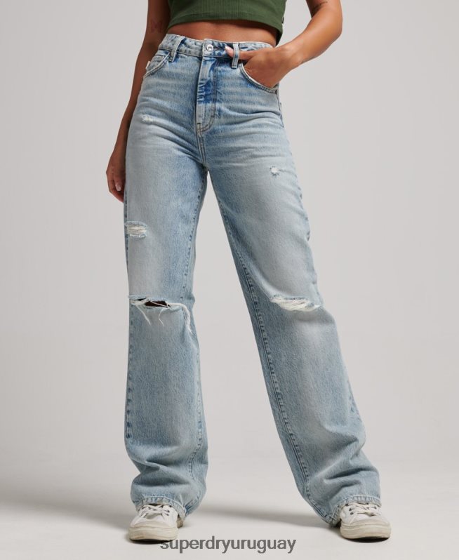 uy Superdry mujer vaqueros anchos de algodón orgánico azul claro DT2N8Z3888 ropa