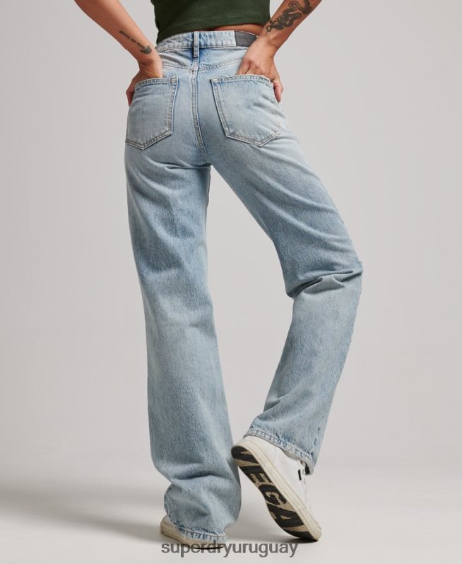 uy Superdry mujer vaqueros anchos de algodón orgánico azul claro DT2N8Z3888 ropa