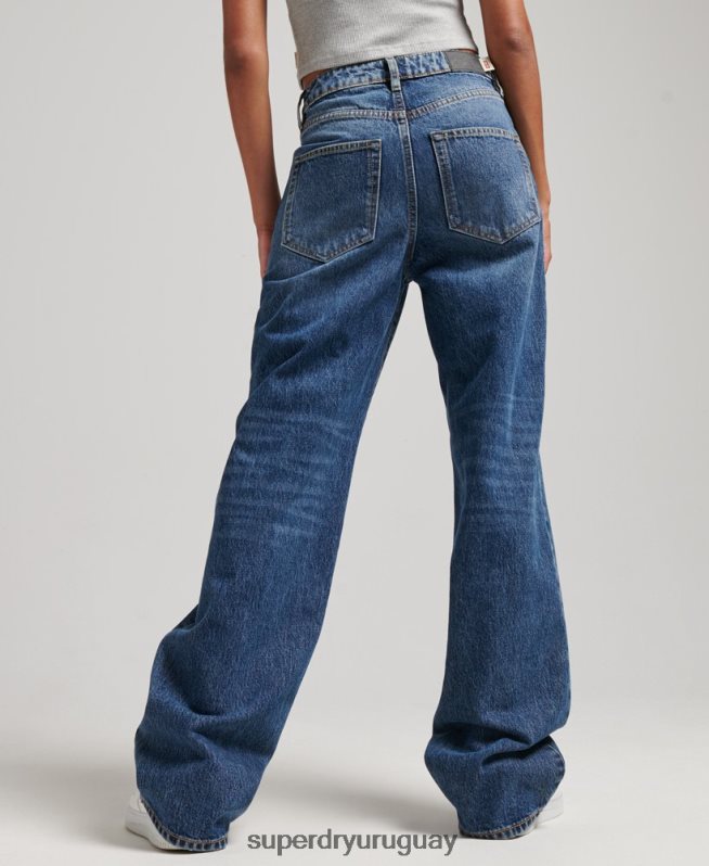 uy Superdry mujer vaqueros anchos de algodón orgánico azul oscuro DT2N8Z3875 ropa