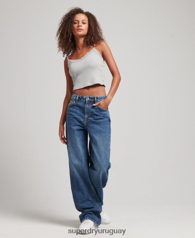 uy Superdry mujer vaqueros anchos de algodón orgánico azul oscuro DT2N8Z3875 ropa