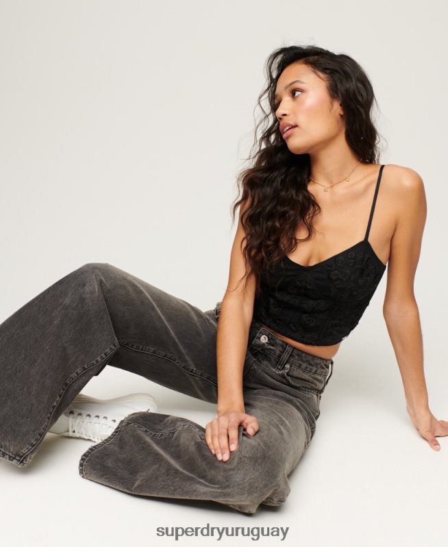 uy Superdry mujer vaqueros anchos de algodón orgánico gris DT2N8Z3879 ropa
