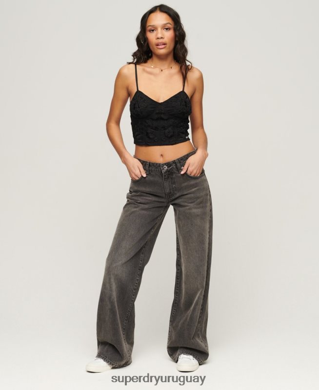 uy Superdry mujer vaqueros anchos de algodón orgánico gris DT2N8Z3879 ropa