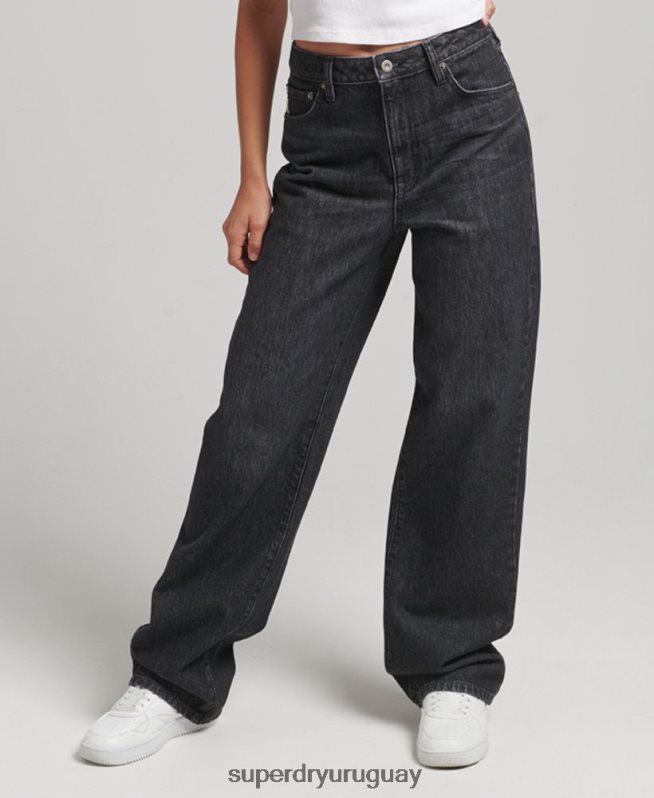 uy Superdry mujer vaqueros anchos de algodón orgánico negro DT2N8Z3886 ropa