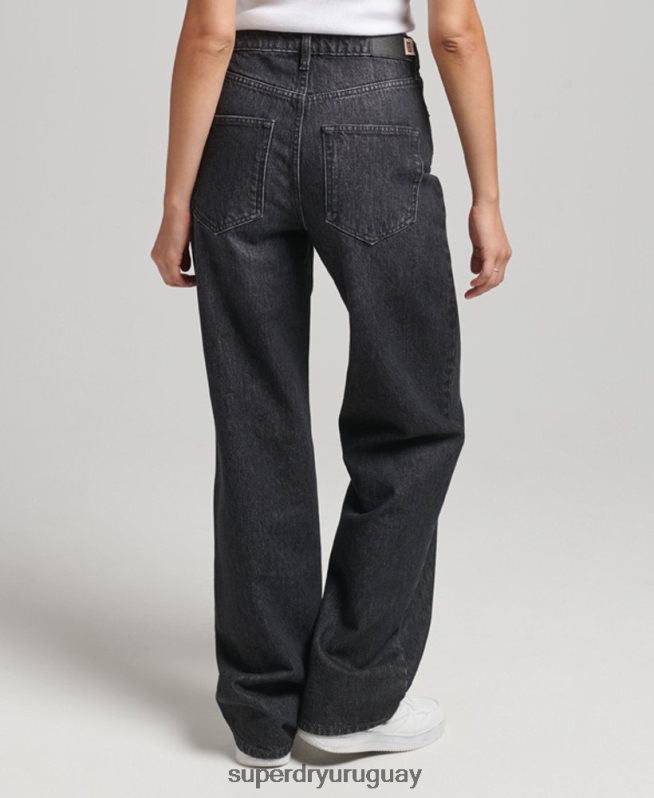 uy Superdry mujer vaqueros anchos de algodón orgánico negro DT2N8Z3886 ropa