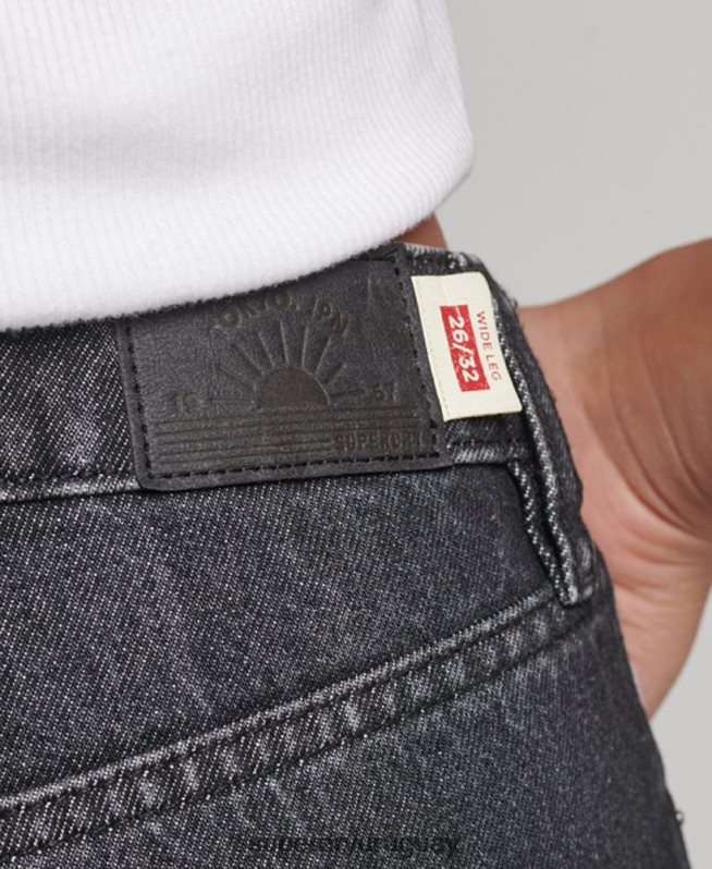 uy Superdry mujer vaqueros anchos de algodón orgánico negro DT2N8Z3886 ropa