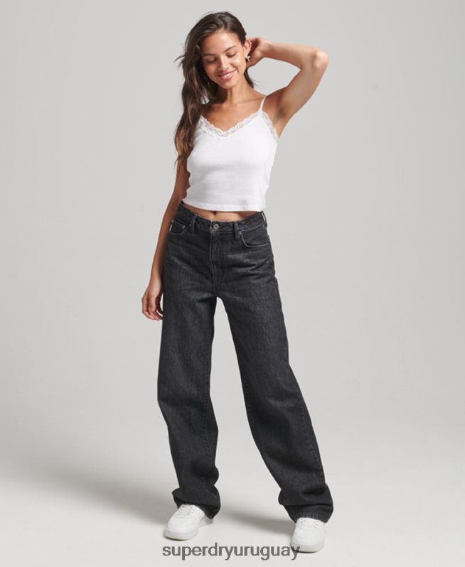 uy Superdry mujer vaqueros anchos de algodón orgánico negro DT2N8Z3886 ropa