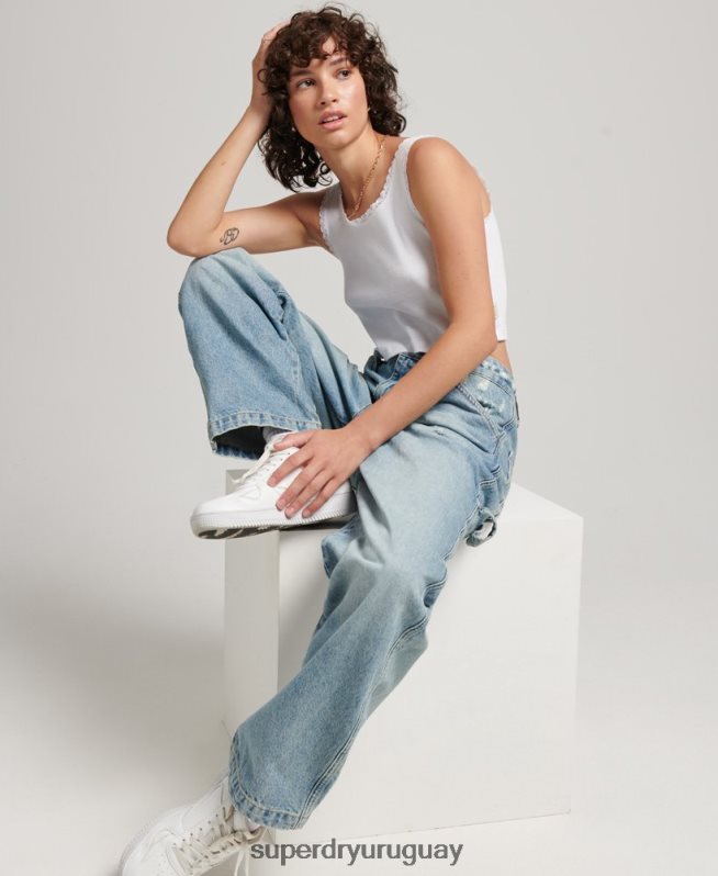 uy Superdry mujer vaqueros carpinteros vintage de algodón orgánico azul claro DT2N8Z3866 ropa