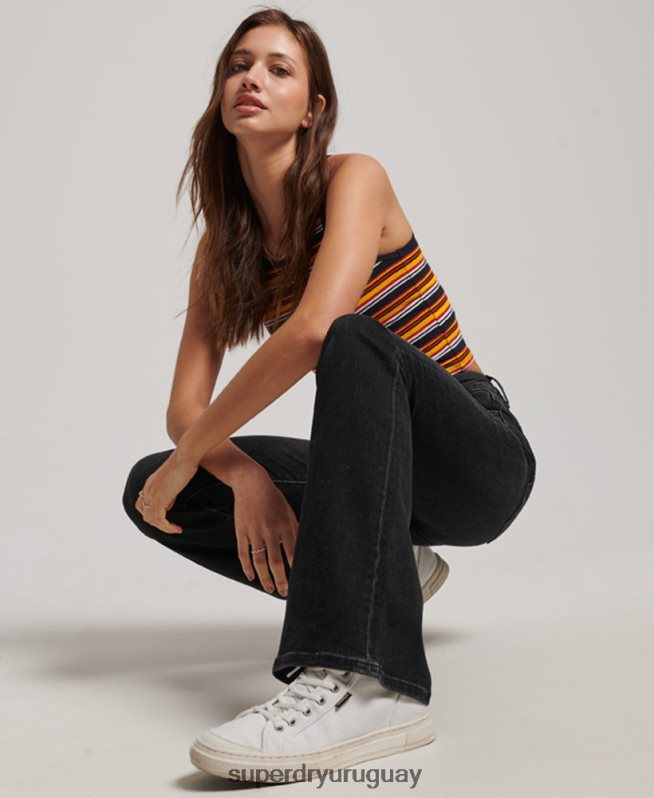 uy Superdry mujer vaqueros pitillo acampanados de talle alto de algodón orgánico gris oscuro DT2N8Z3867 ropa
