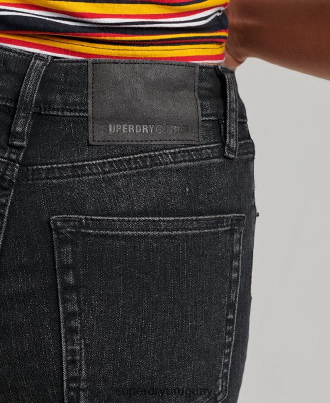 uy Superdry mujer vaqueros pitillo acampanados de talle alto de algodón orgánico gris oscuro DT2N8Z3867 ropa