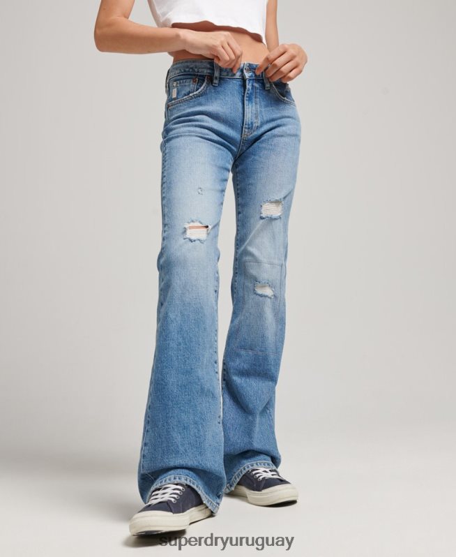 uy Superdry mujer vaqueros pitillo acampanados de tiro medio de algodón orgánico azul DT2N8Z3887 ropa