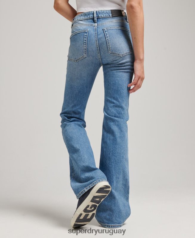 uy Superdry mujer vaqueros pitillo acampanados de tiro medio de algodón orgánico azul DT2N8Z3887 ropa