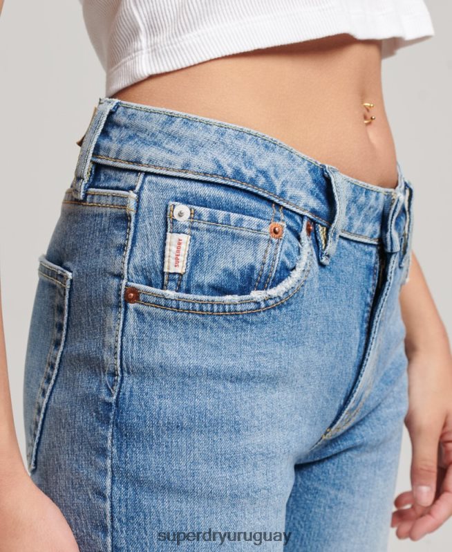 uy Superdry mujer vaqueros pitillo acampanados de tiro medio de algodón orgánico azul DT2N8Z3887 ropa