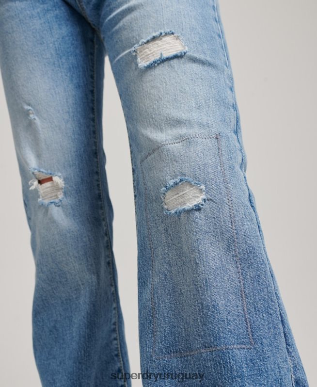 uy Superdry mujer vaqueros pitillo acampanados de tiro medio de algodón orgánico azul DT2N8Z3887 ropa