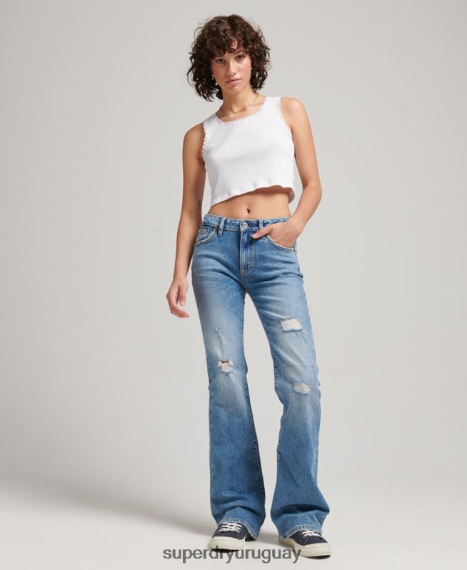 uy Superdry mujer vaqueros pitillo acampanados de tiro medio de algodón orgánico azul DT2N8Z3887 ropa
