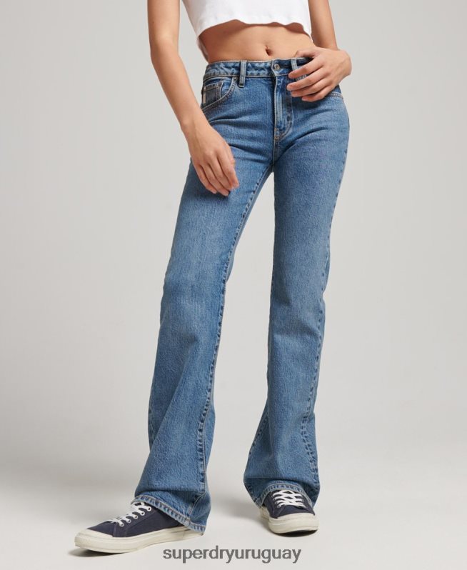 uy Superdry mujer vaqueros pitillo acampanados de tiro medio de algodón orgánico azul oscuro DT2N8Z3872 ropa