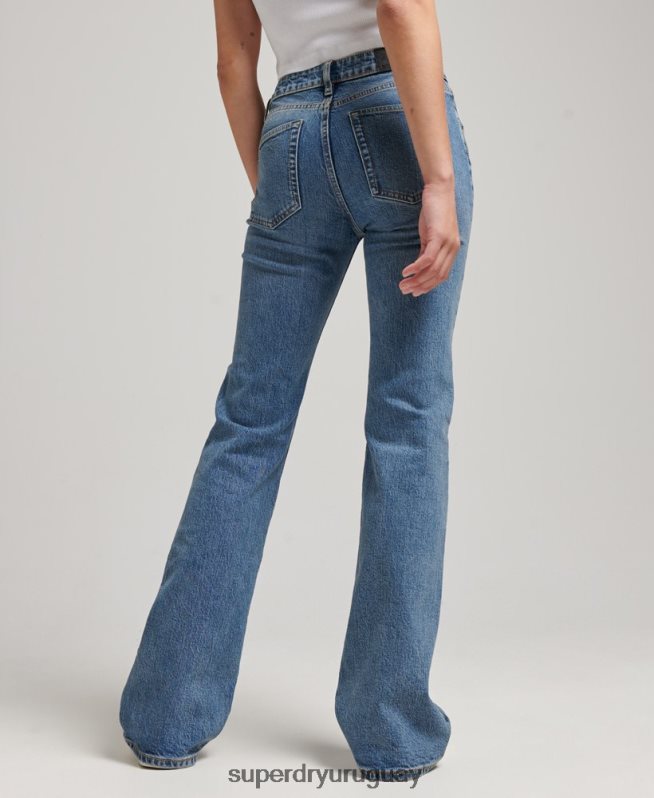 uy Superdry mujer vaqueros pitillo acampanados de tiro medio de algodón orgánico azul oscuro DT2N8Z3872 ropa