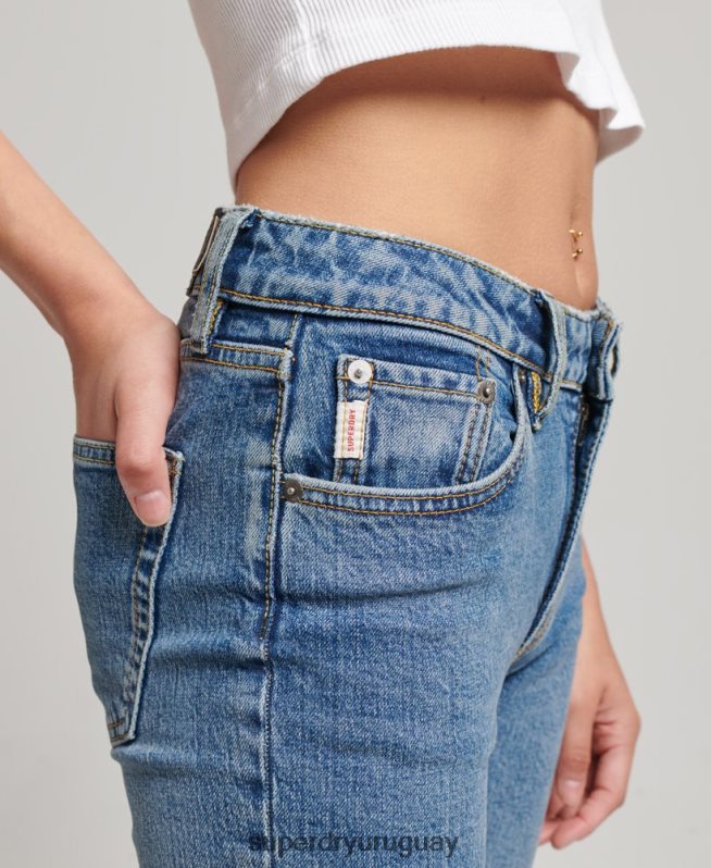 uy Superdry mujer vaqueros pitillo acampanados de tiro medio de algodón orgánico azul oscuro DT2N8Z3872 ropa
