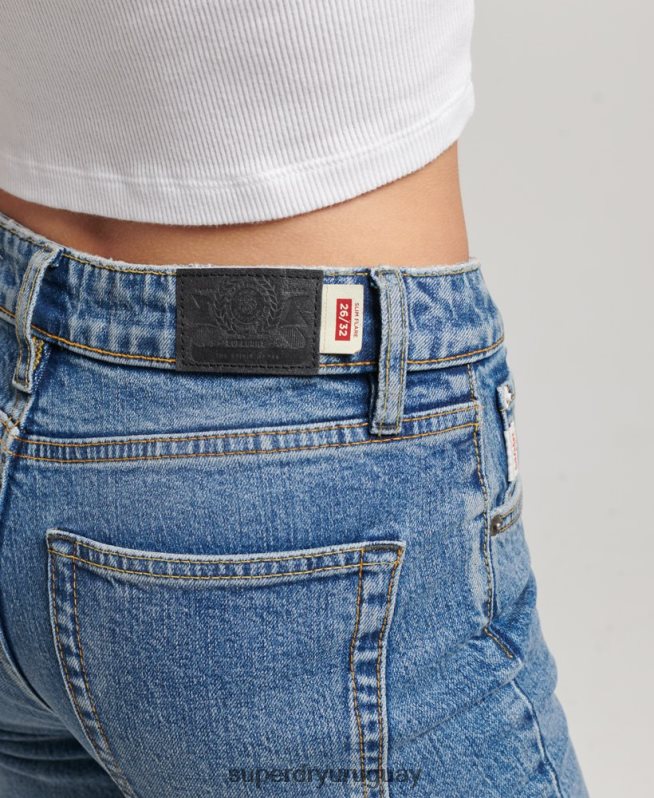 uy Superdry mujer vaqueros pitillo acampanados de tiro medio de algodón orgánico azul oscuro DT2N8Z3872 ropa