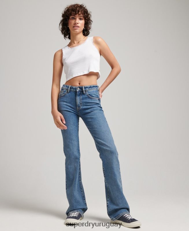 uy Superdry mujer vaqueros pitillo acampanados de tiro medio de algodón orgánico azul oscuro DT2N8Z3872 ropa