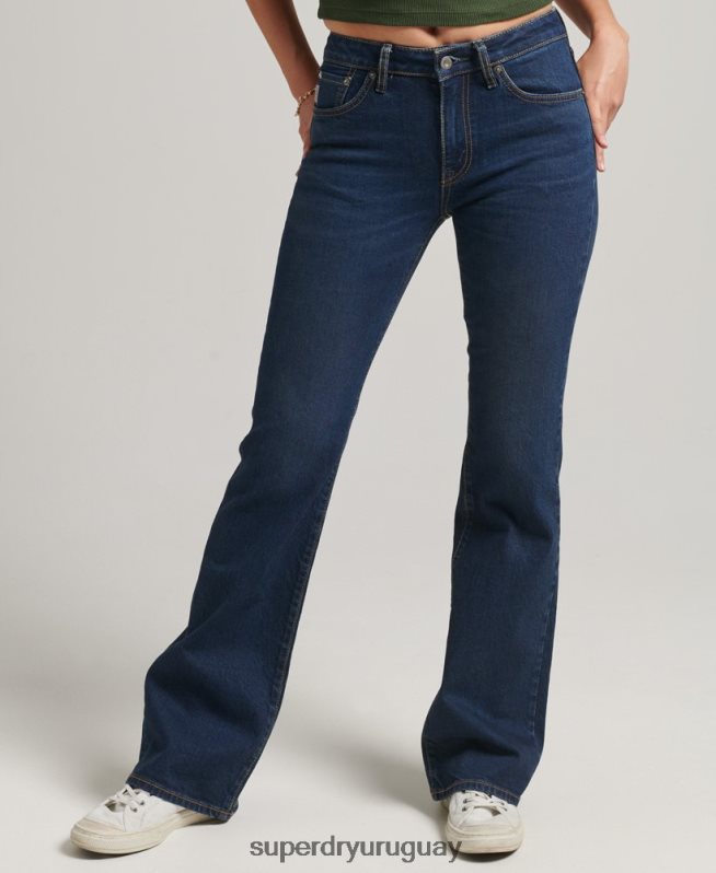 uy Superdry mujer vaqueros pitillo acampanados de tiro medio de algodón orgánico azul oscuro DT2N8Z3883 ropa