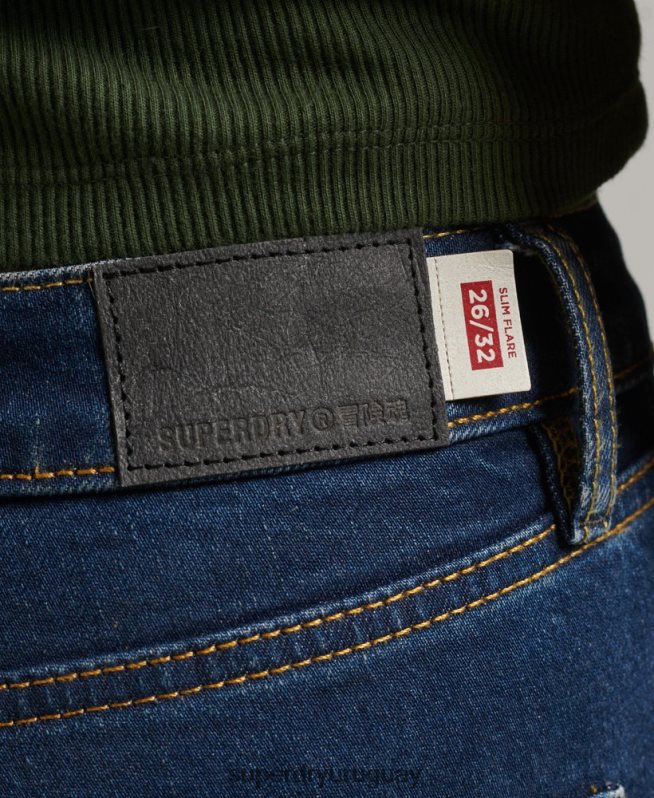 uy Superdry mujer vaqueros pitillo acampanados de tiro medio de algodón orgánico azul oscuro DT2N8Z3883 ropa