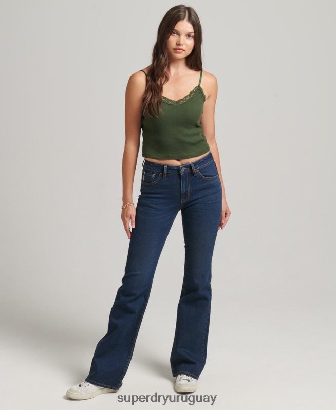 uy Superdry mujer vaqueros pitillo acampanados de tiro medio de algodón orgánico azul oscuro DT2N8Z3883 ropa