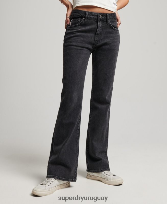 uy Superdry mujer vaqueros pitillo acampanados de tiro medio de algodón orgánico negro DT2N8Z3876 ropa