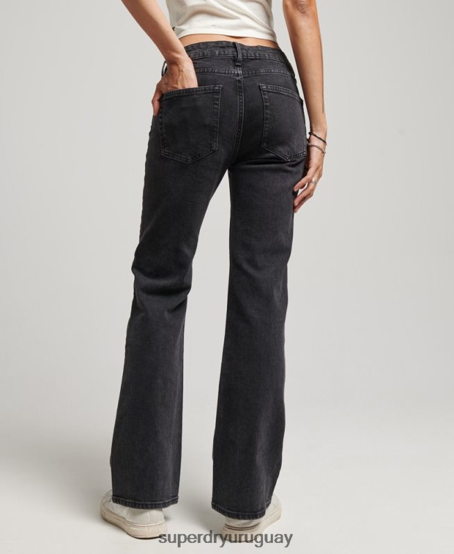 uy Superdry mujer vaqueros pitillo acampanados de tiro medio de algodón orgánico negro DT2N8Z3876 ropa
