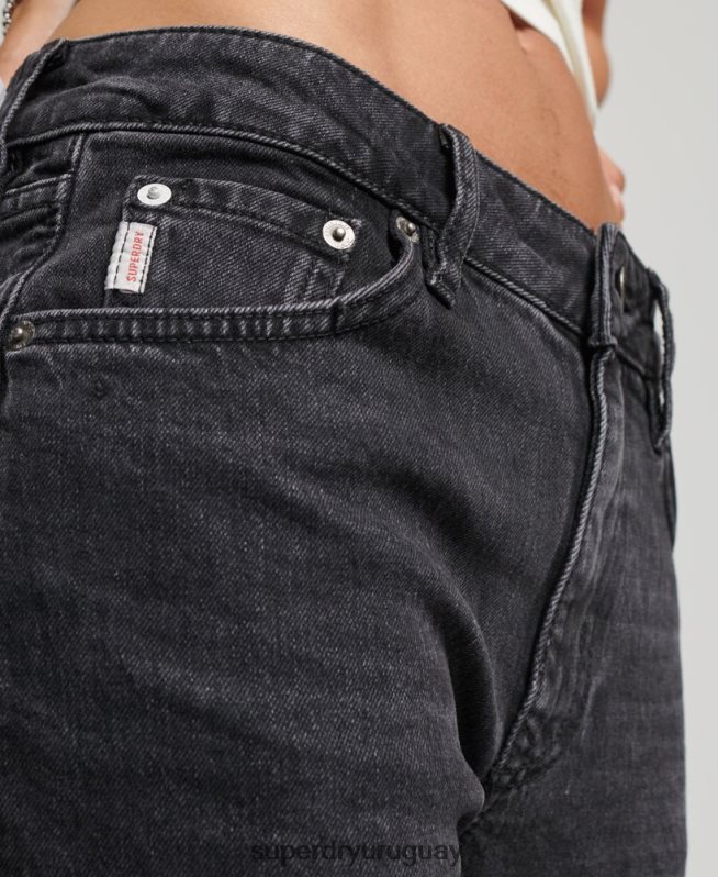 uy Superdry mujer vaqueros pitillo acampanados de tiro medio de algodón orgánico negro DT2N8Z3876 ropa
