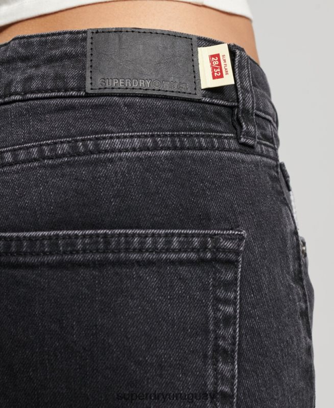 uy Superdry mujer vaqueros pitillo acampanados de tiro medio de algodón orgánico negro DT2N8Z3876 ropa